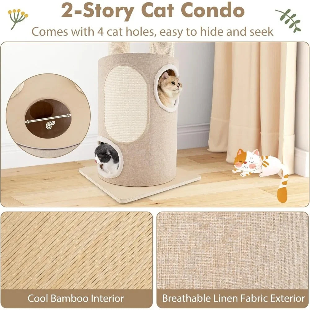 HuanZhuang 74 Inch Multi-Level Cat Tree Tower with Hammocks