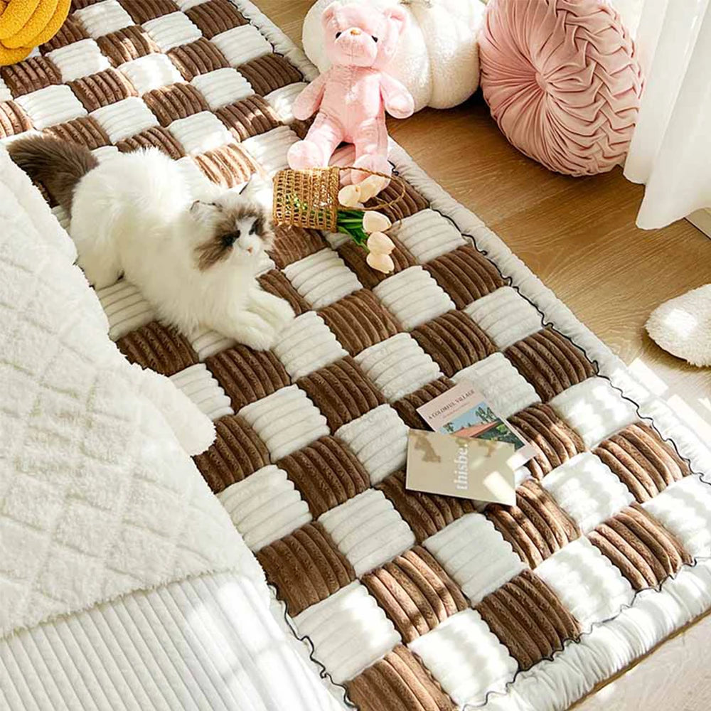 Petravel Large Plaid Dog Bed Mat Washable Anti-slip Cover