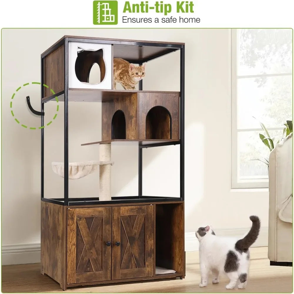 Huanzhuang Cat Litter Box Enclosure and Cat Tree Furniture