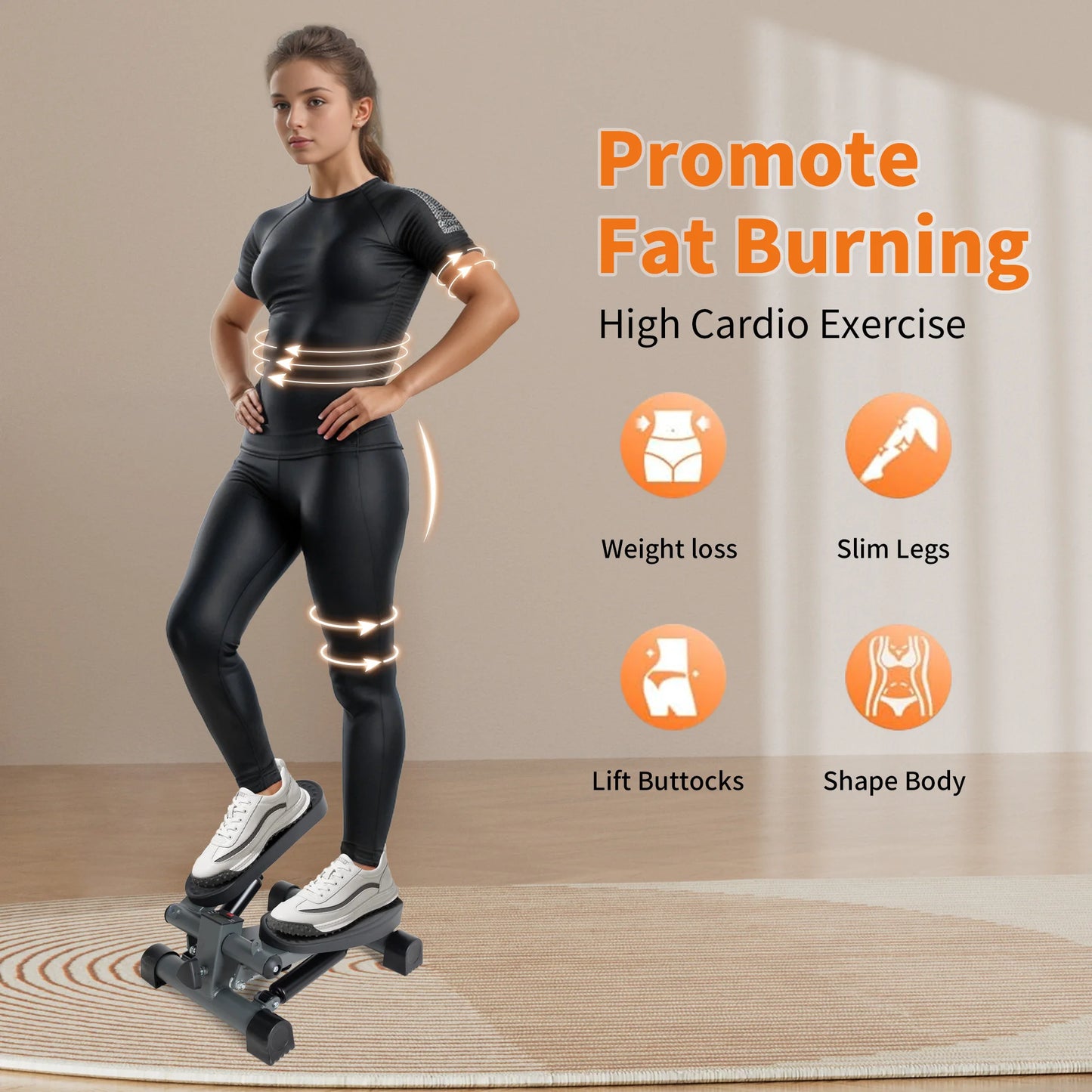 LeikeFitness Mini Stair Stepper with Digital Monitor and Bands