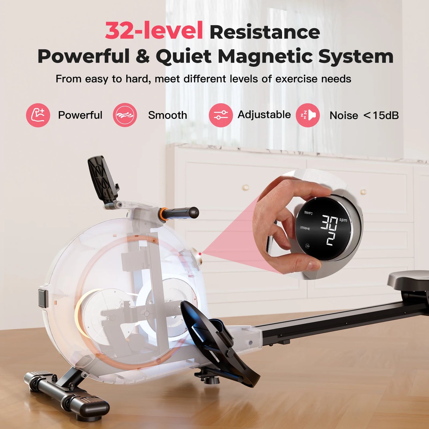 Flywheel 32 Level Rowing Machine With LED Monitor Fitness