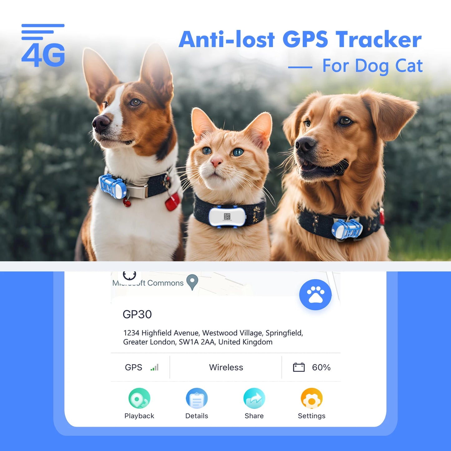 WANWAYTECH 4G GPS Tracker for Dogs and Cats