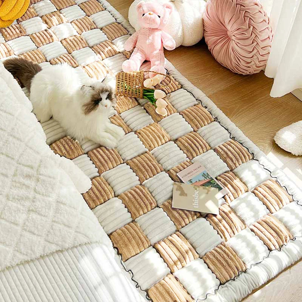 Petravel Large Plaid Dog Bed Mat Washable Anti-slip Cover