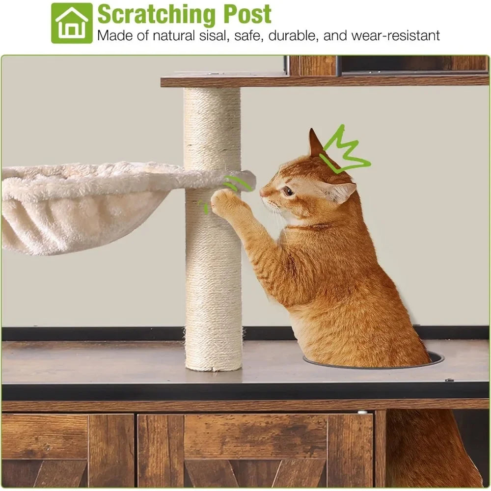 Huanzhuang Cat Litter Box Enclosure and Cat Tree Furniture