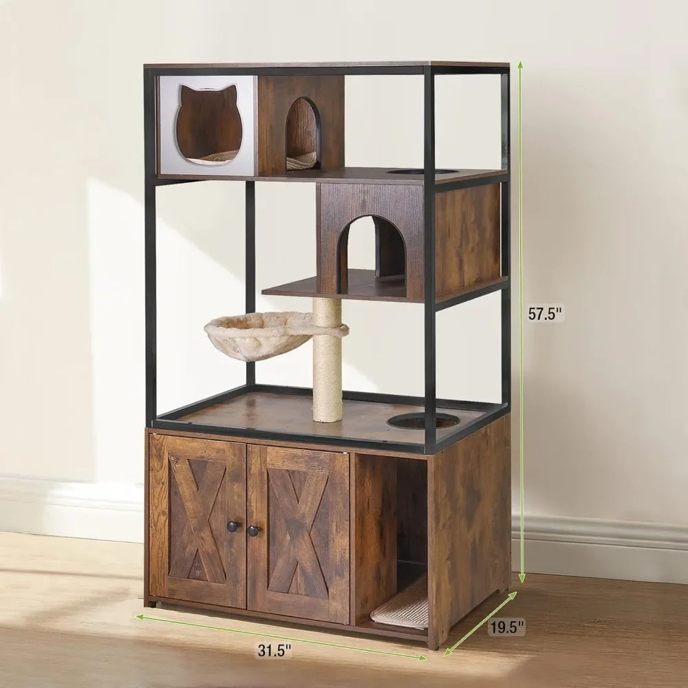 Huanzhuang Cat Litter Box Enclosure and Cat Tree Furniture