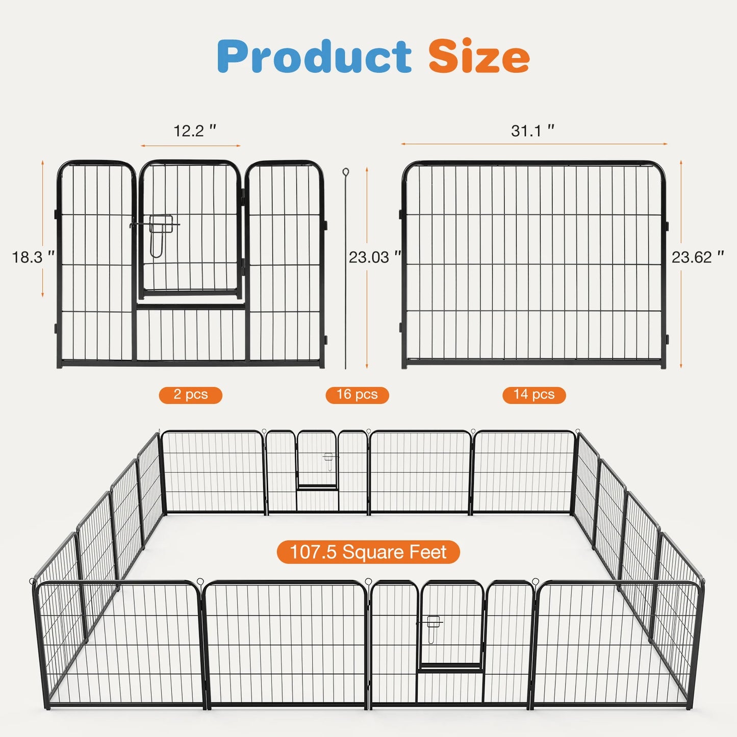 JHK Heavy Duty Dog Playpen Indoor Outdoor Pet Fence