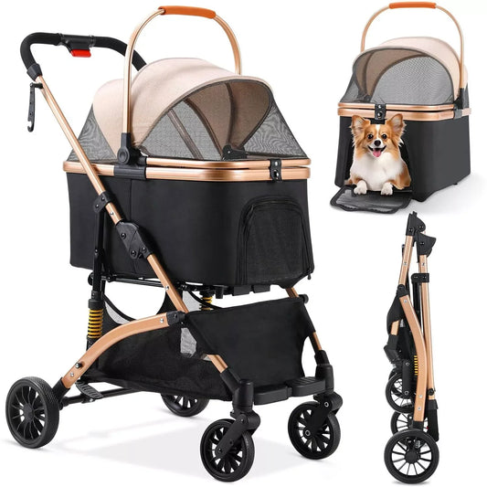 NoEnName Foldable Dog Stroller with 360 Degree Wheels