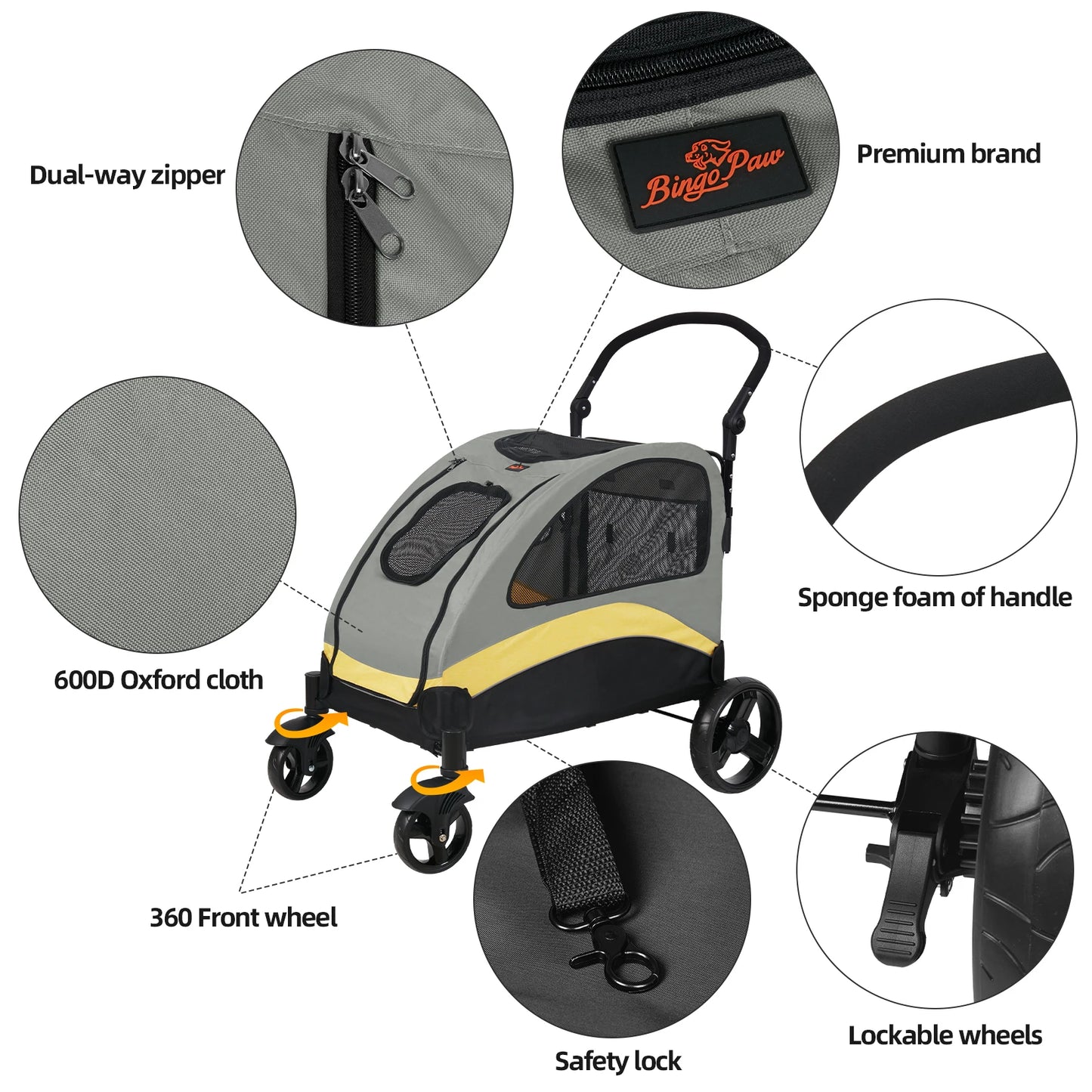 Dog Stroller Ultra Large 4 Wheels Pet Jogger Wagon