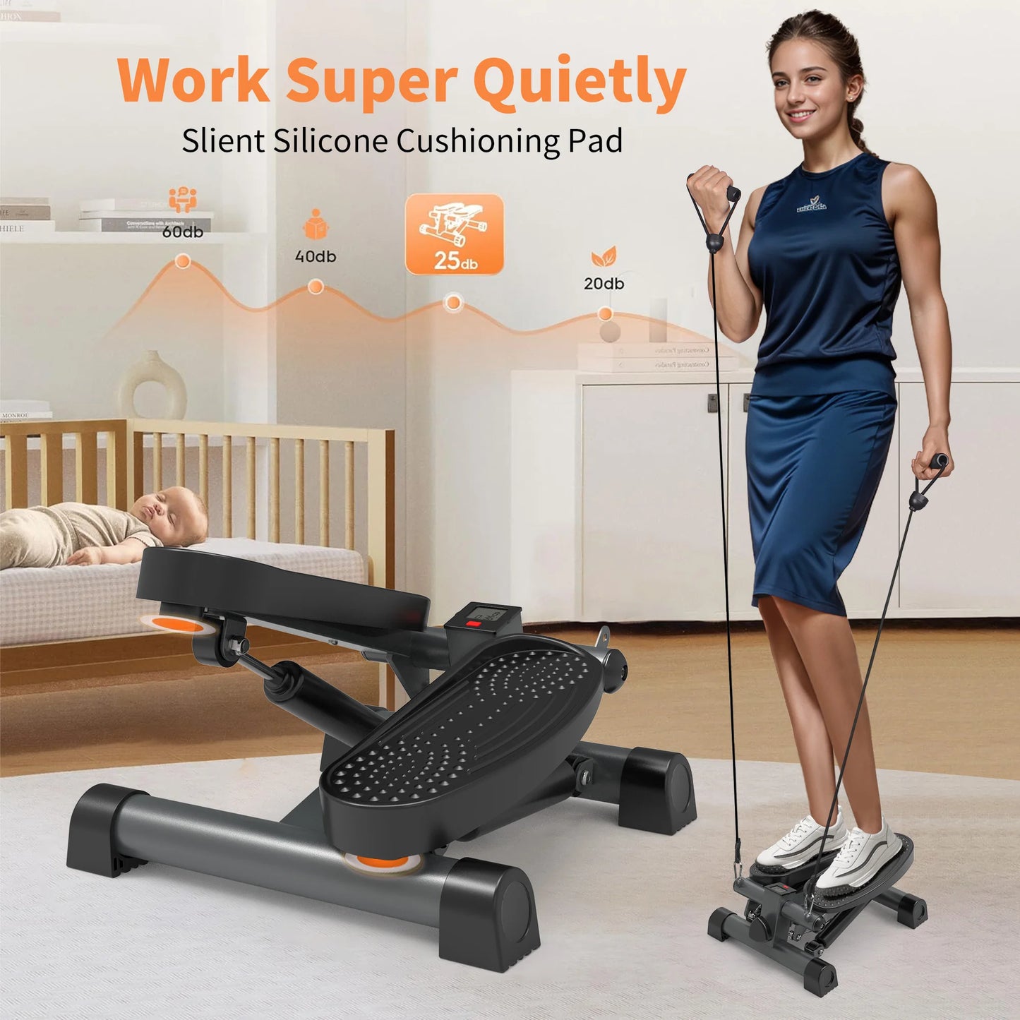 LeikeFitness Mini Stair Stepper with Digital Monitor and Bands