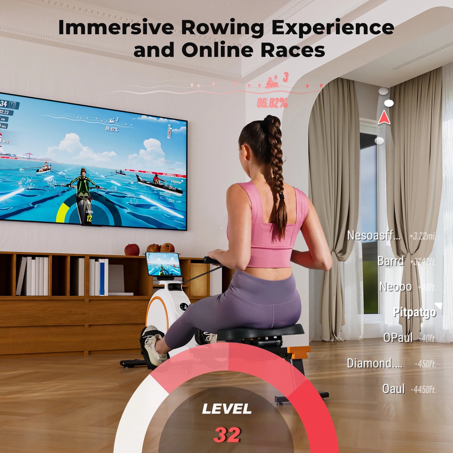 Flywheel 32 Level Rowing Machine With LED Monitor Fitness