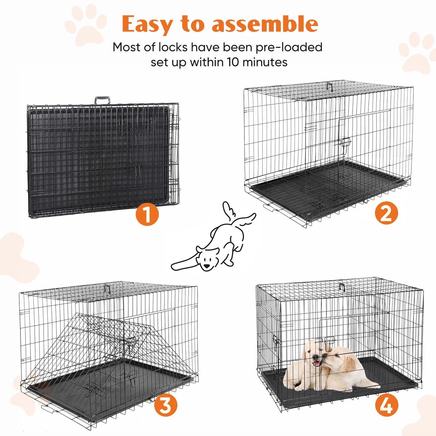 JHK Double Door Folding Metal Wire Dog Cage Kennel