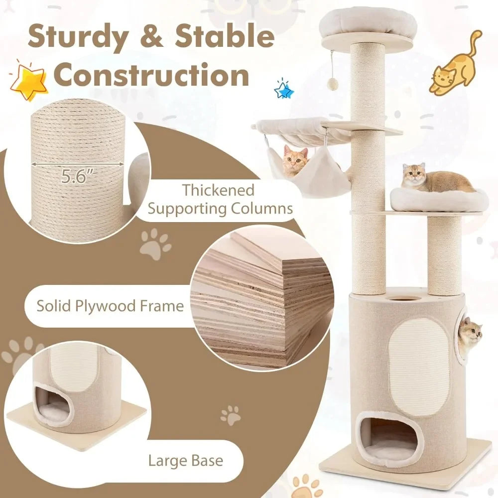 HuanZhuang 74 Inch Multi-Level Cat Tree Tower with Hammocks
