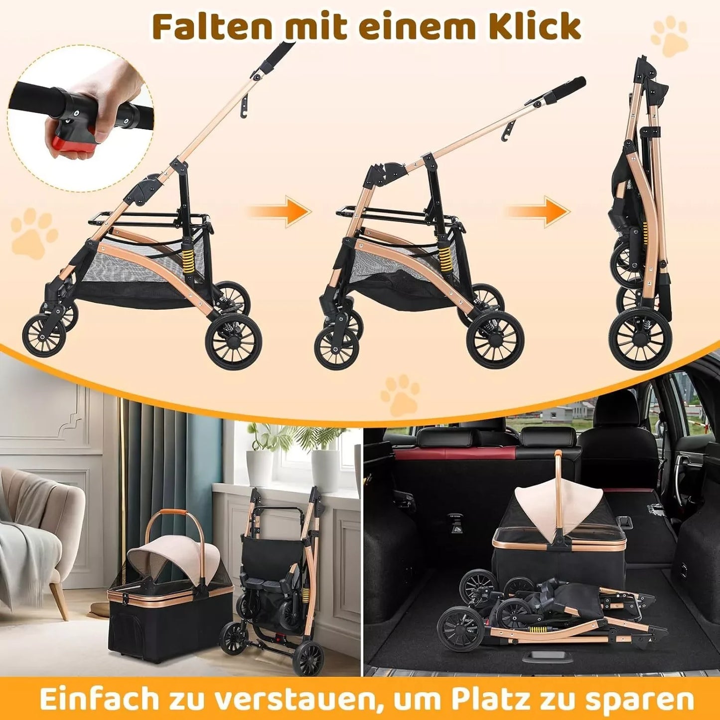 NoEnName Foldable Dog Stroller with 360 Degree Wheels