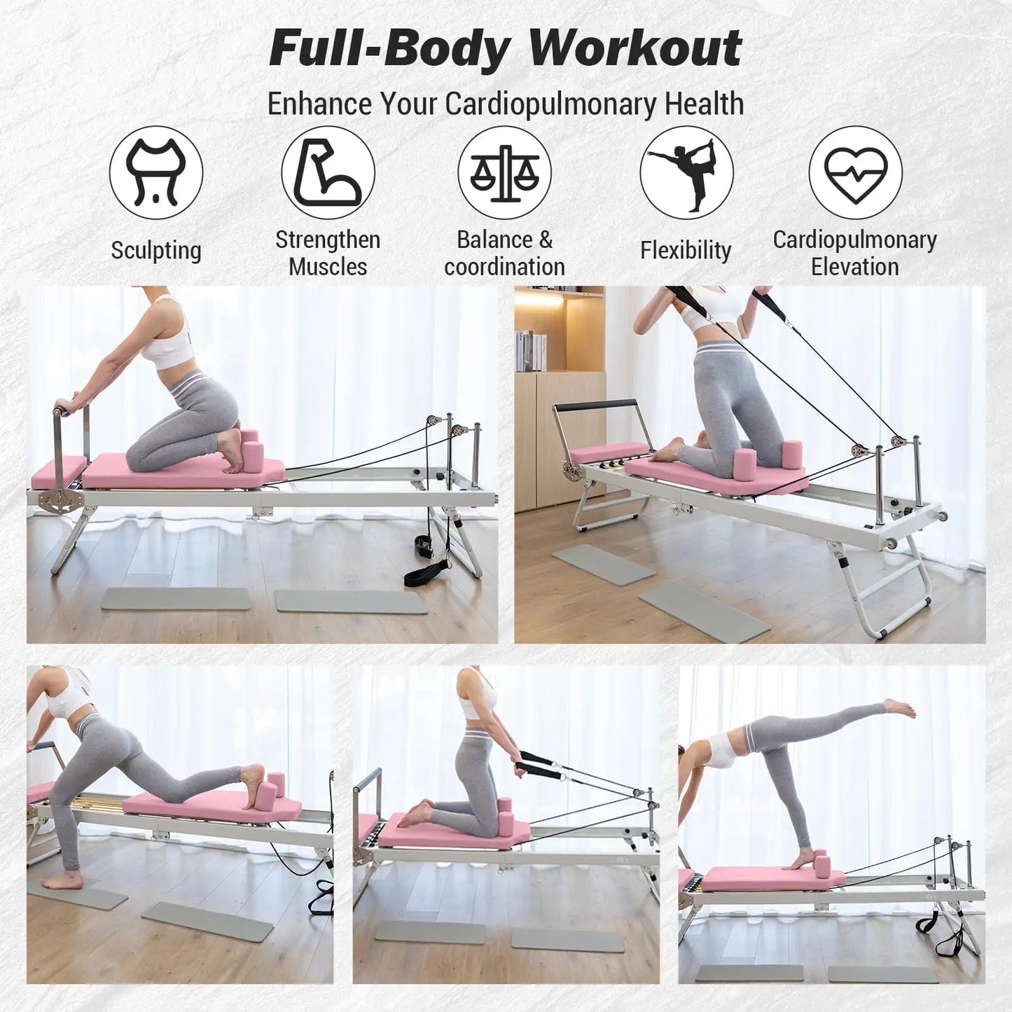 Studyset Pilates Reformer Foldable Home Gym Machine