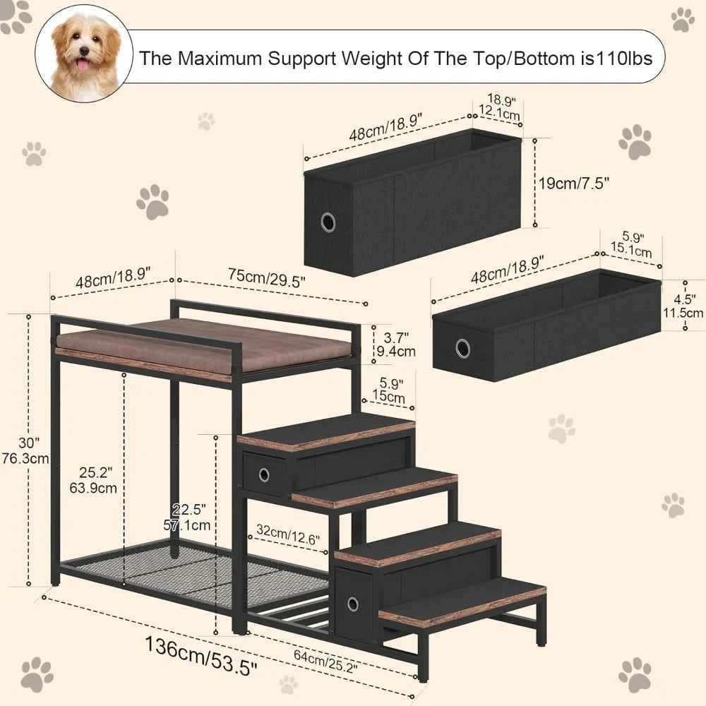 ZUIYU Multi-Level Pet Bunk Bed with Stairs and Storage
