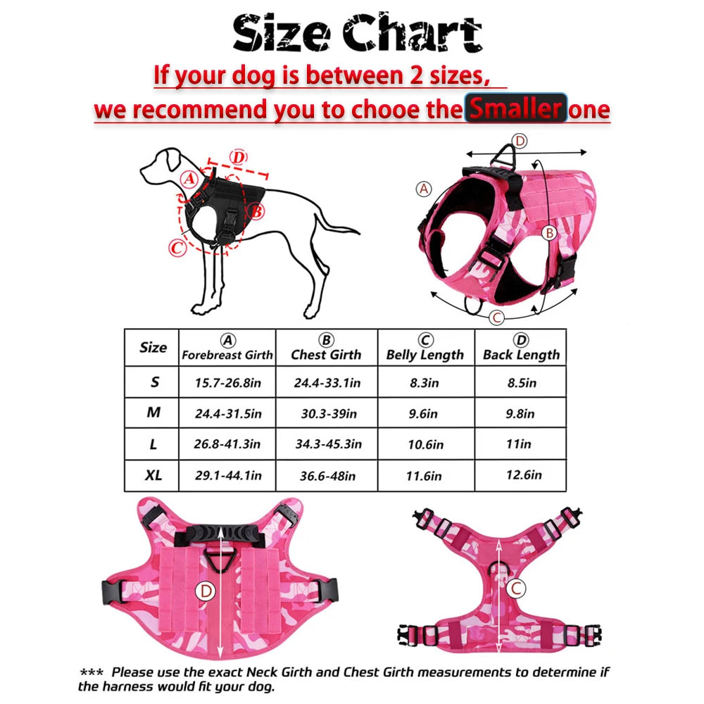 Petravel Military Pink Camouflage Dog Harness for Training