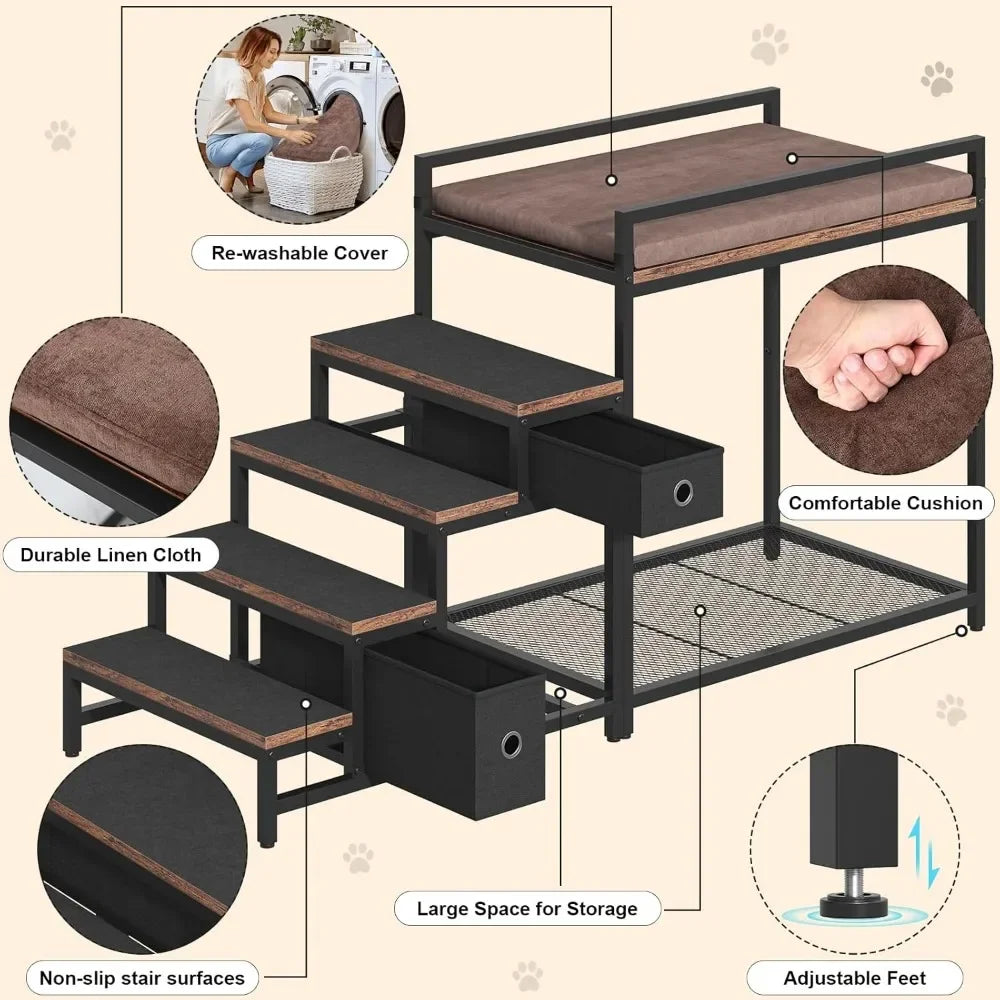 ZUIYU Multi-Level Pet Bunk Bed with Stairs and Storage