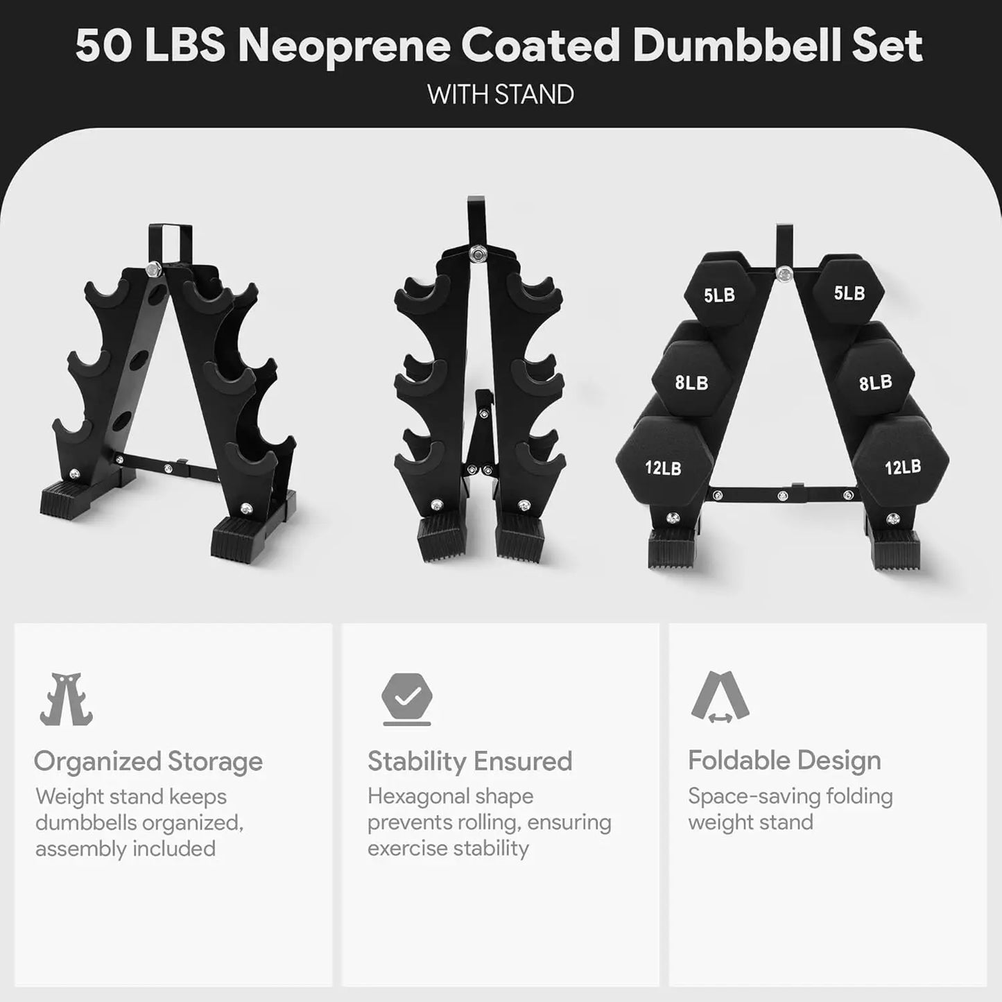 Dumbbell Set With Stand Neoprene Coated Home Gym Equipment