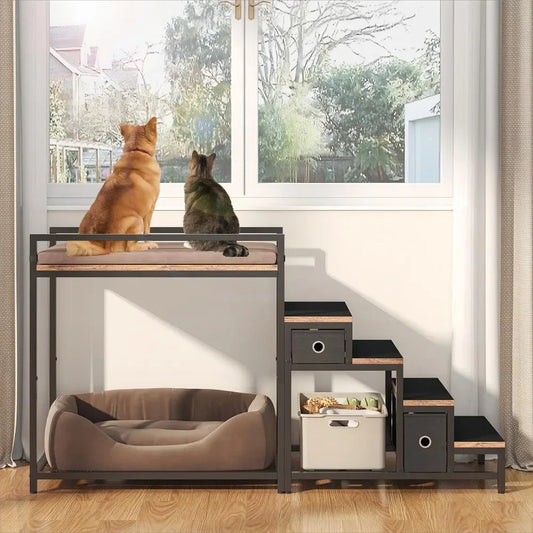 ZUIYU Multi-Level Pet Bunk Bed with Stairs and Storage