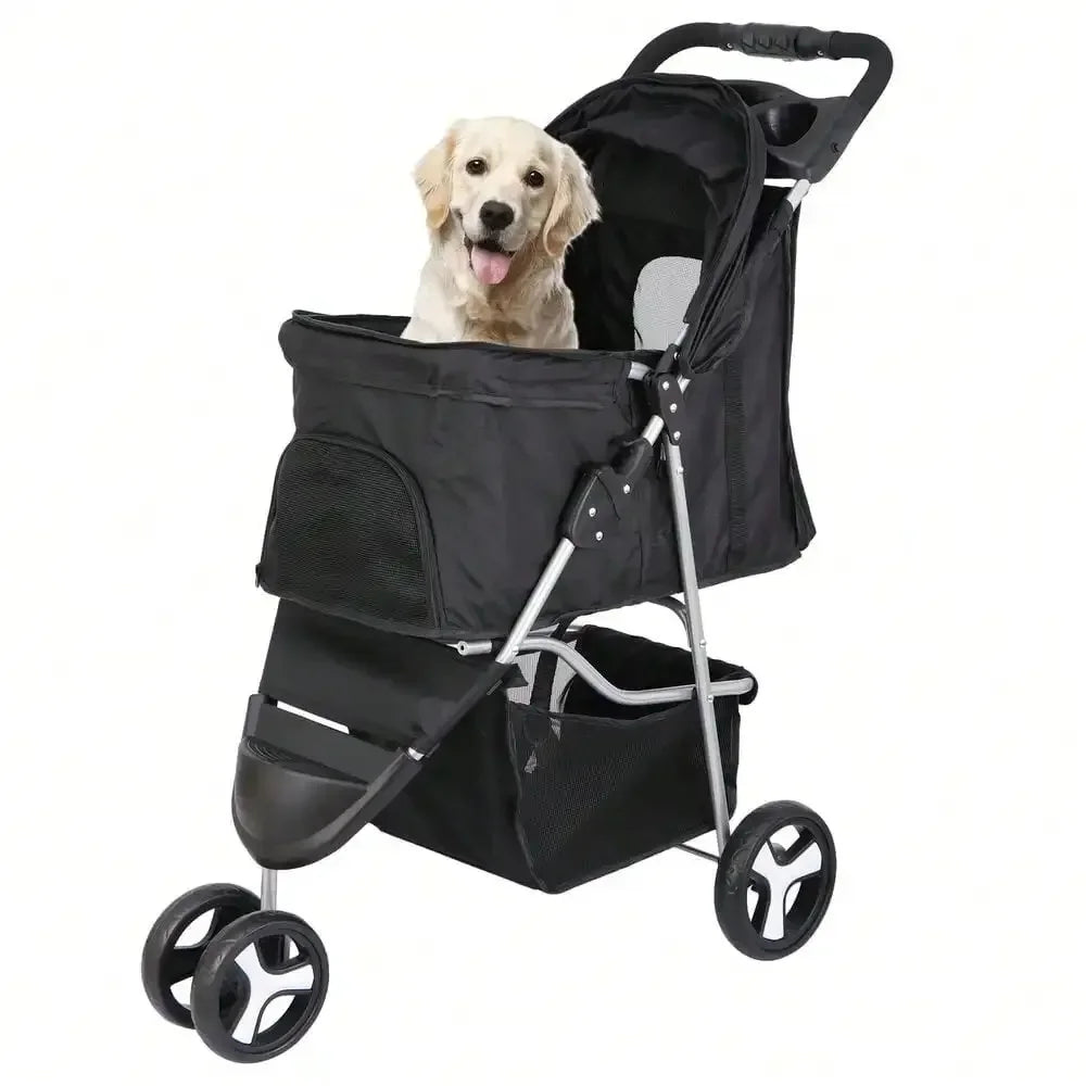 Foldable 3 Wheel Dog Stroller with Cup Holder by NoEnName