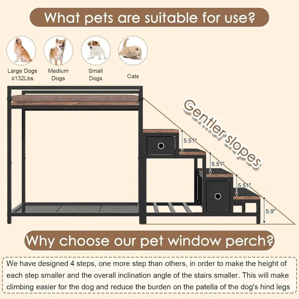 ZUIYU Multi-Level Pet Bunk Bed with Stairs and Storage