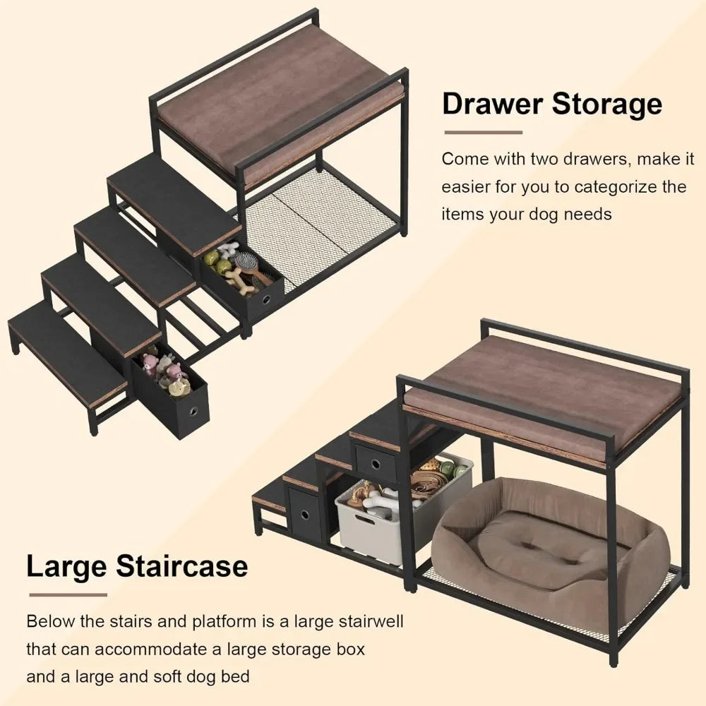ZUIYU Multi-Level Pet Bunk Bed with Stairs and Storage