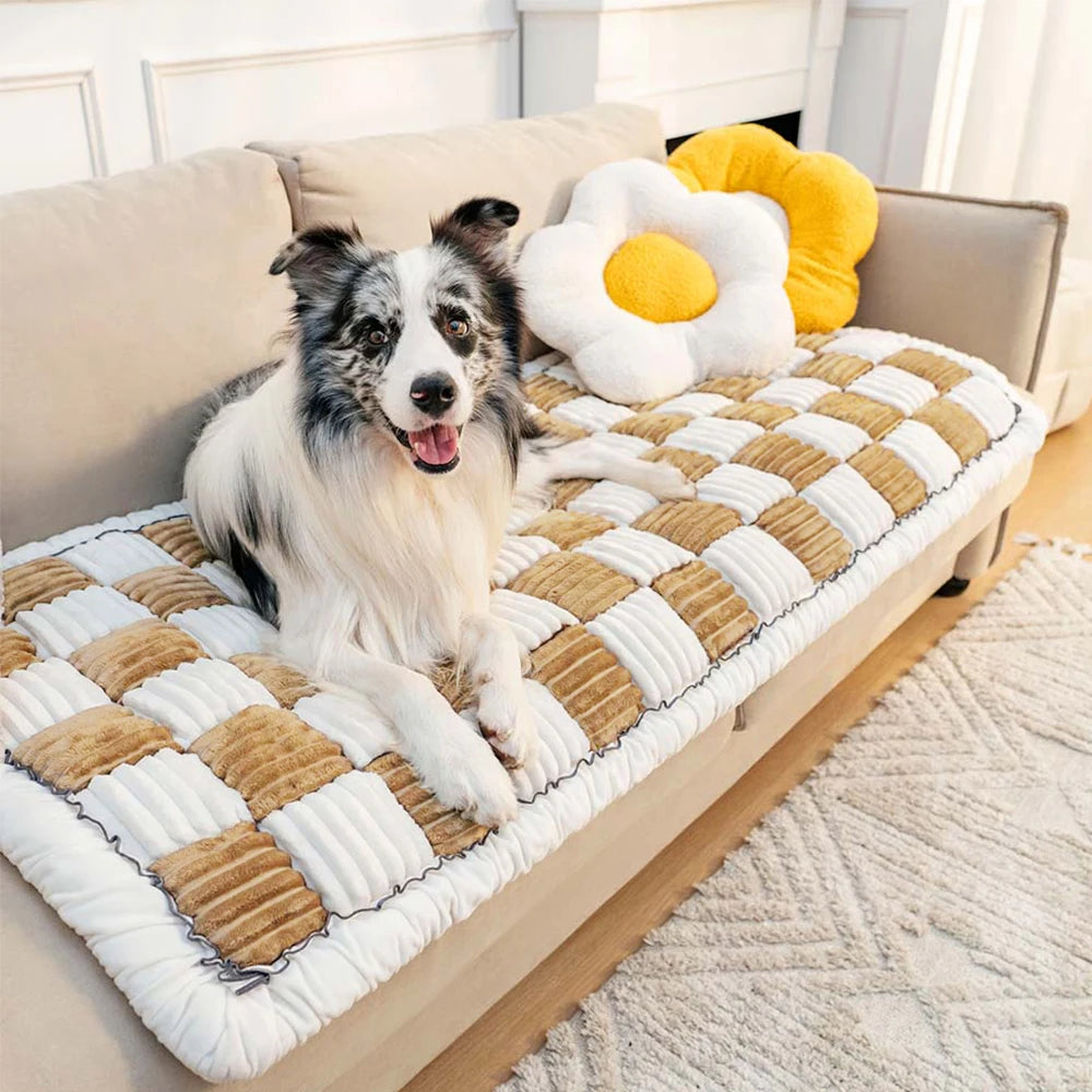 Petravel Large Plaid Dog Bed Mat Washable Anti-slip Cover