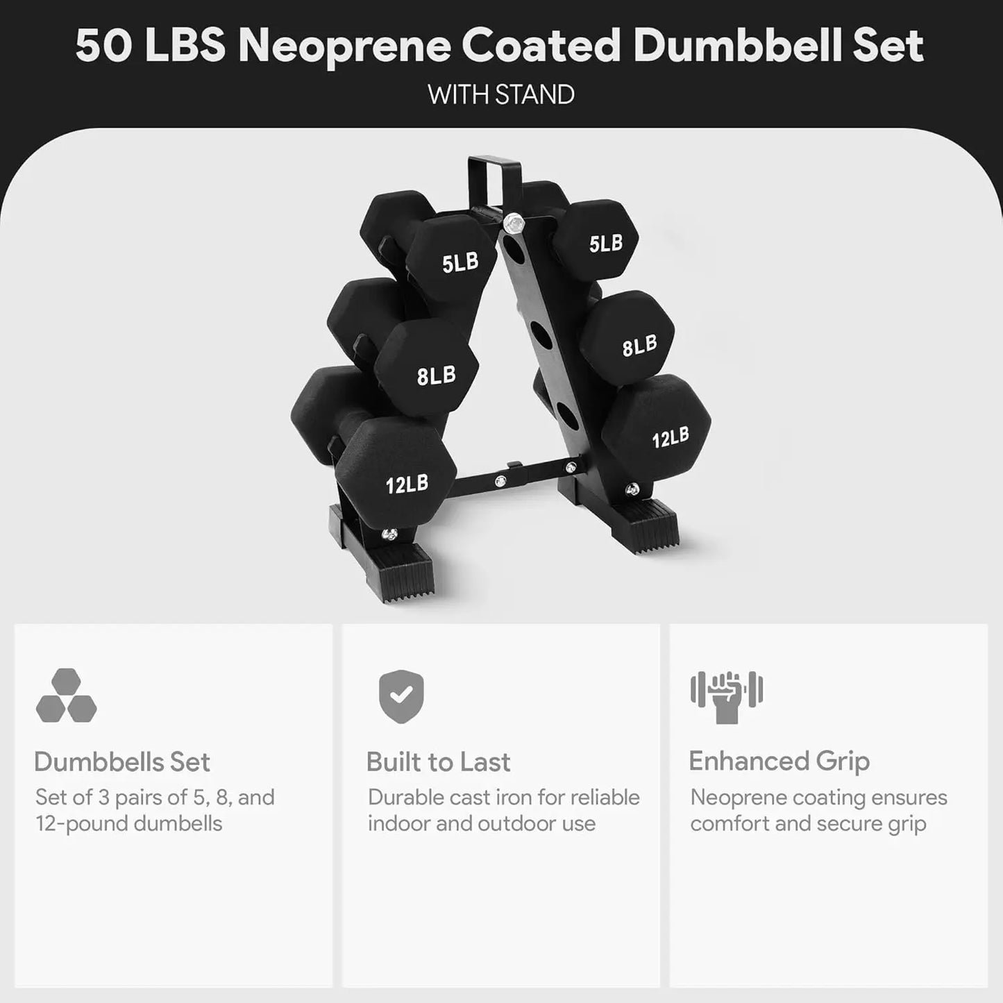 Dumbbell Set With Stand Neoprene Coated Home Gym Equipment