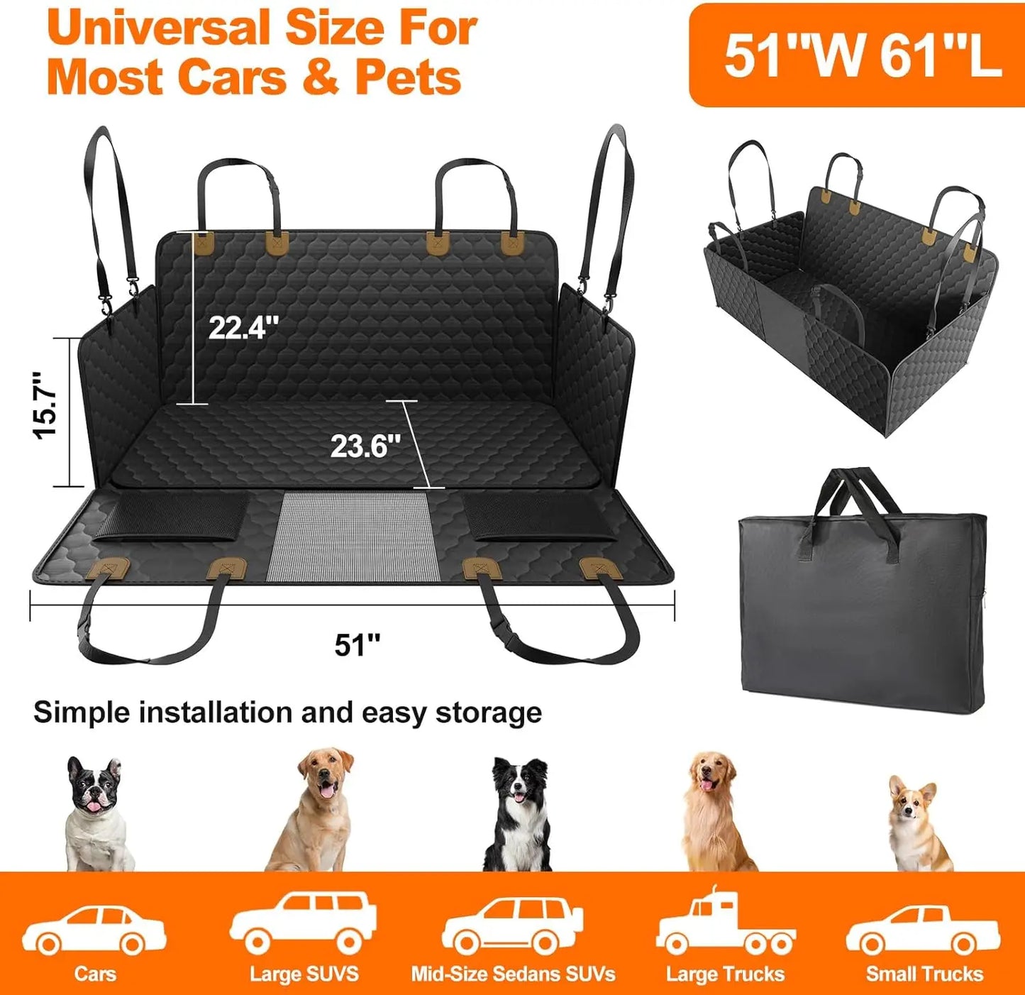 Wedyvko Waterproof Pet Travel Hammock Car Seat Protector