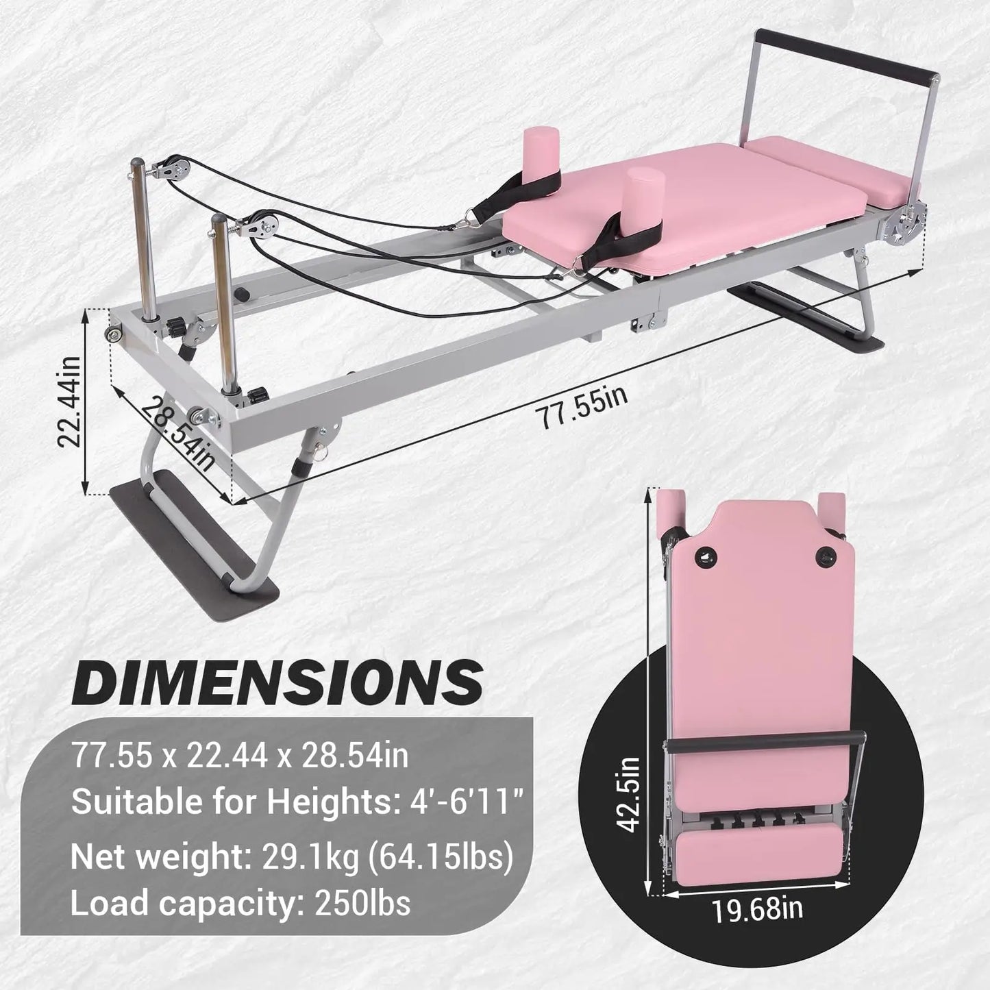 Studyset Pilates Reformer Foldable Home Gym Machine