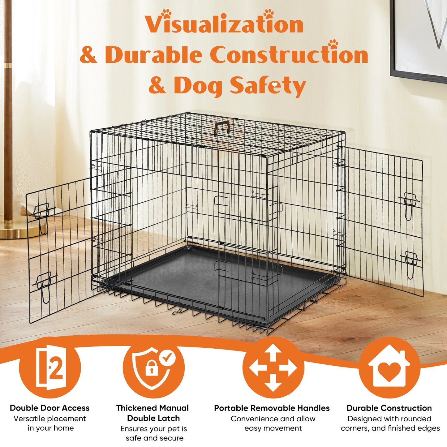 JHK Double Door Folding Metal Wire Dog Cage Kennel