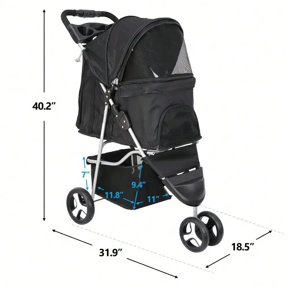 Foldable 3 Wheel Dog Stroller with Cup Holder by NoEnName