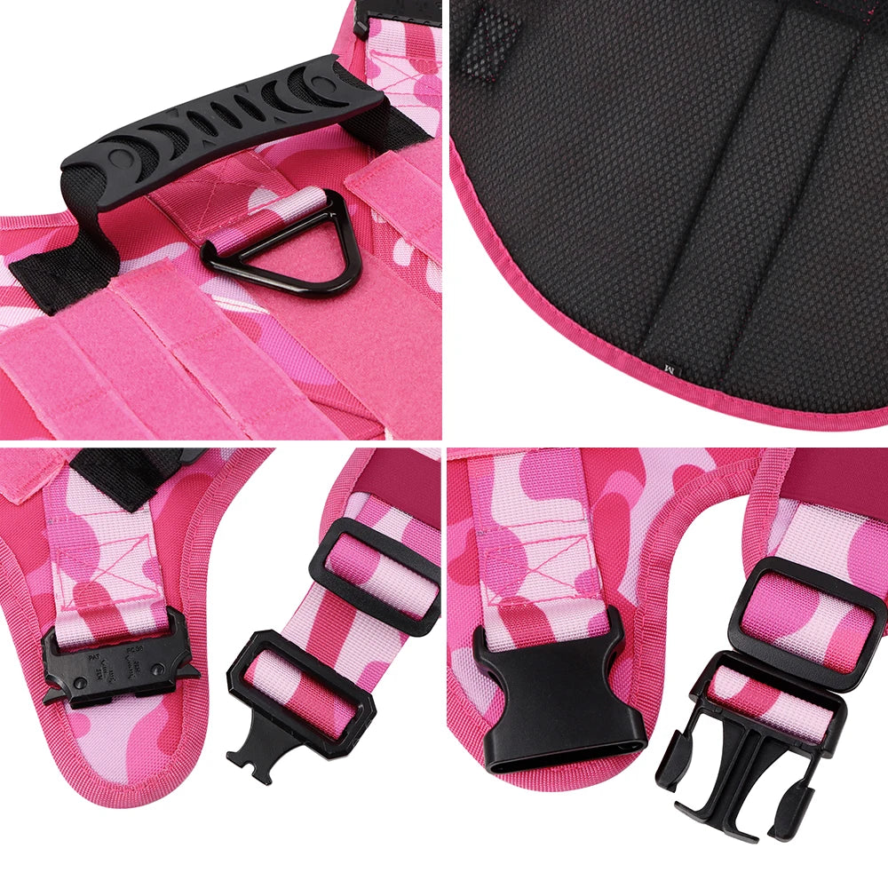 Petravel Military Pink Camouflage Dog Harness for Training