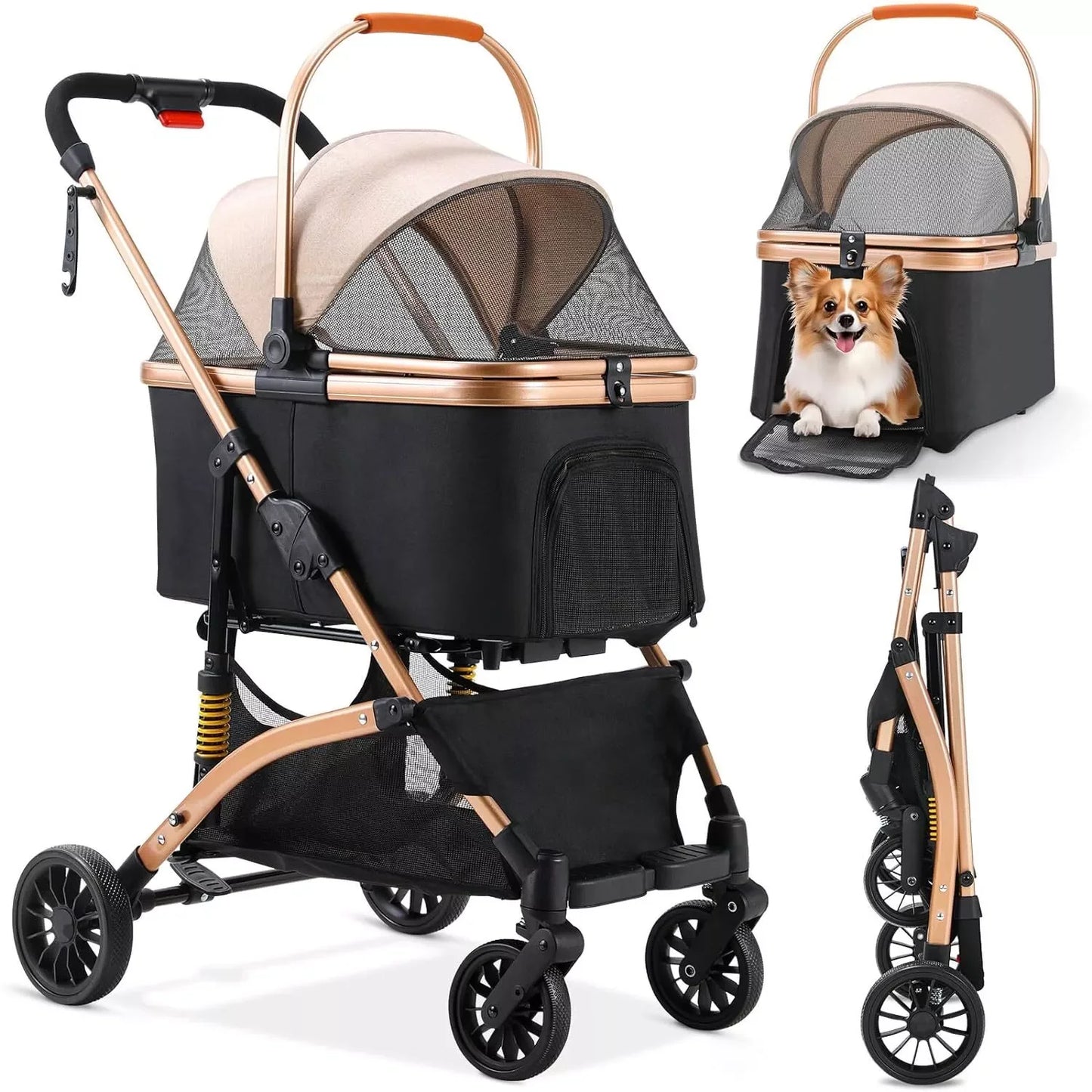 NoEnName Foldable Dog Stroller with 360 Degree Wheels