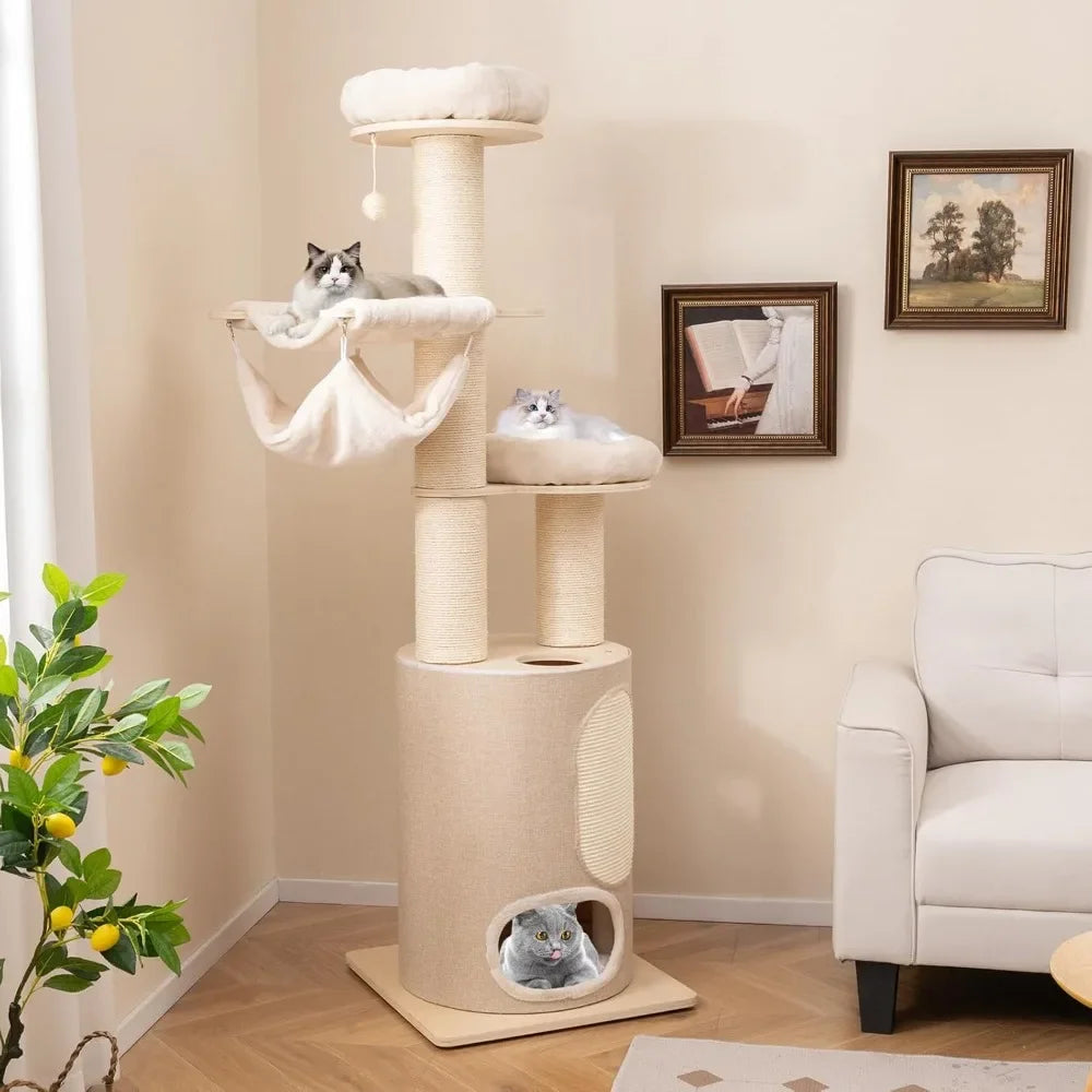 HuanZhuang 74 Inch Multi-Level Cat Tree Tower with Hammocks