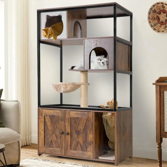 Huanzhuang Cat Litter Box Enclosure and Cat Tree Furniture