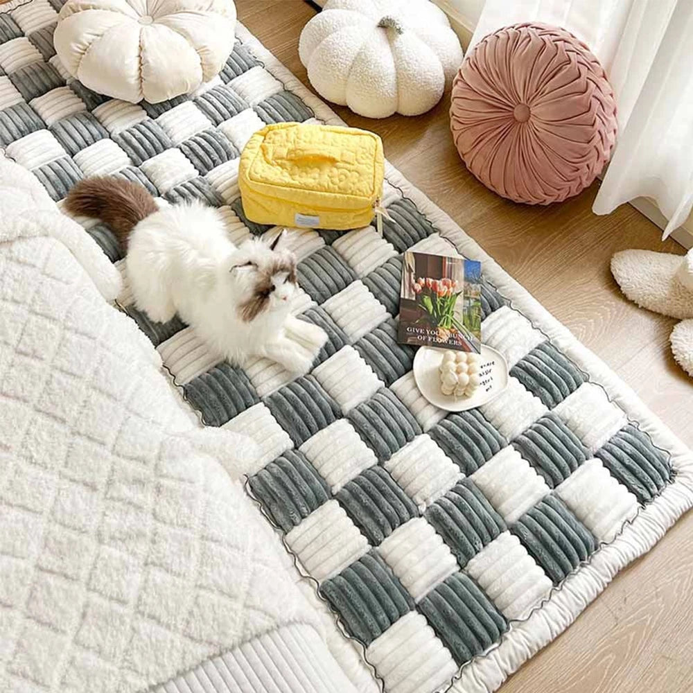 Petravel Large Plaid Dog Bed Mat Washable Anti-slip Cover