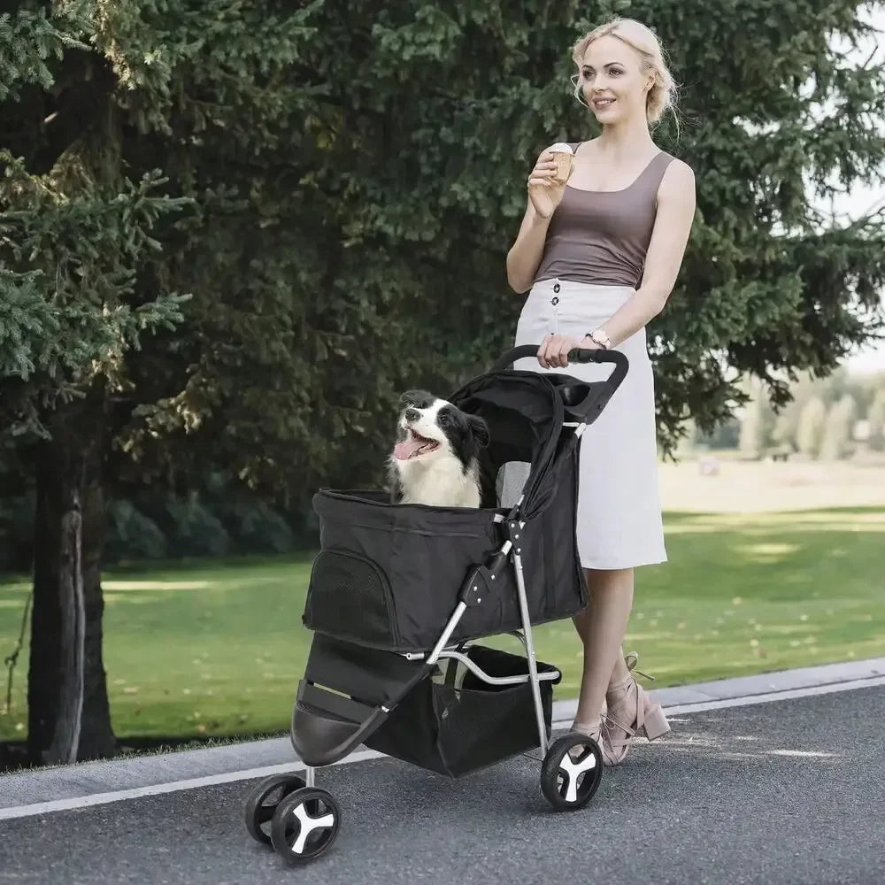 Foldable 3 Wheel Dog Stroller with Cup Holder by NoEnName
